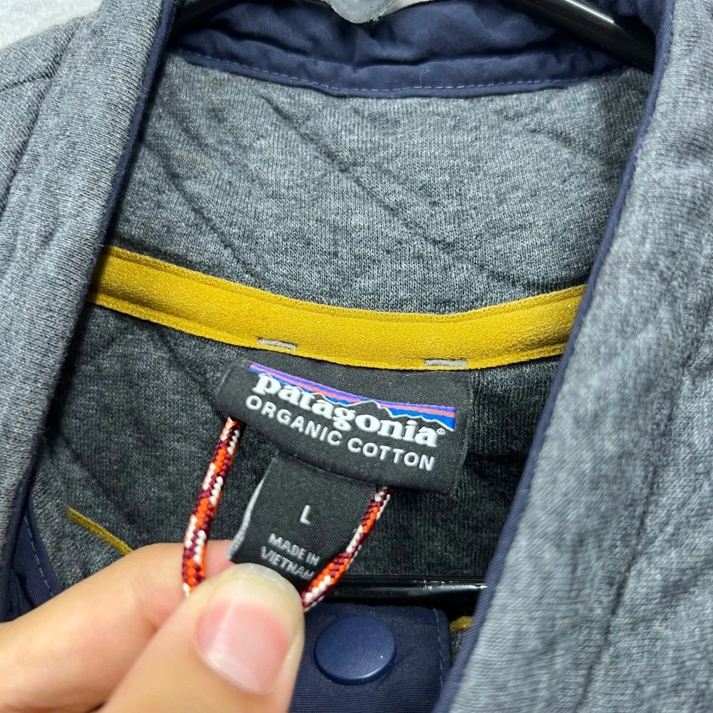 Patagonia Mens Cotton Quilt Snap-T Pullover Grey Navy Blue Size L 1750